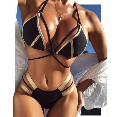 Sexy Extreme Bandage Bikini Set 2021 Mujer New Gold Black Shiny Brazilian Push Up Swimsuit Women Padded Bandeau Swimwear Biquini