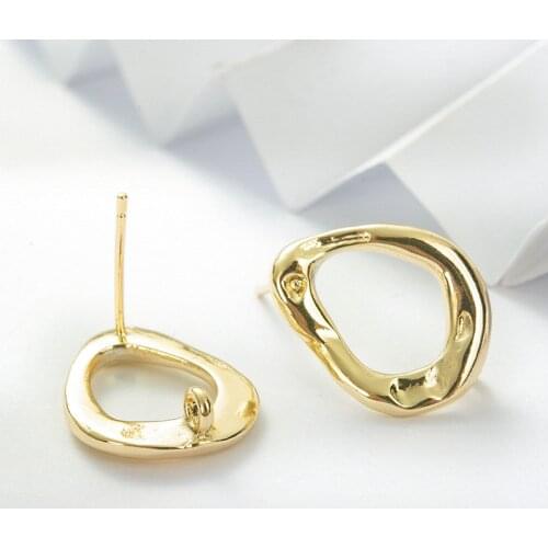 Strengthen Color Retention 18K True Gold Filled Irregular Oval With Ring Stud Earrings DIY Jewelry Making Findings