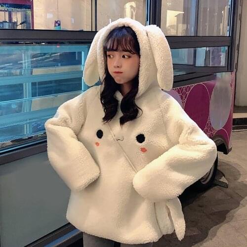 Hoodies Women Pullovers Autumn Winter Cute Ears Hoodie Faux Fleece Long Sleeve Sweatshirt with Bag толстовка ropa de mujer2020