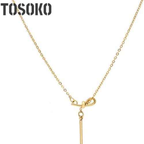 TOSOKO Stainless Steel Jewelry Tassel Bow Necklace Fashion Elegant Necklace For Women BSP713