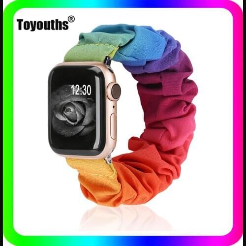 Toyouths Scrunchies Elastic Watch Strap for Apple Watch Series 6 5 4 3 2 1 Women Clasp Strap Fabric Cloth Watchband for iwatch