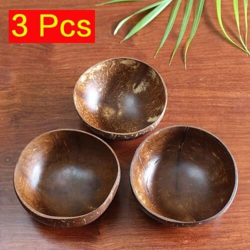 Trend Creativity Natural wood coconut shell bowl set handmade crafts coconut shell tableware wood spoon dessert salad rice bowl
