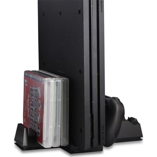 Vertical Cooling Cooler Base Stand with Dual Charger Dock Charging Station and 4x Game Discs Holder for PS4/PS4 Pro Game Console