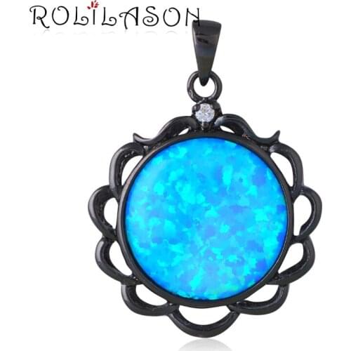 Vintage jewellery Round Blue Fire Opal Sterling Silver Stamped exaggerated Necklace Pendants OP601