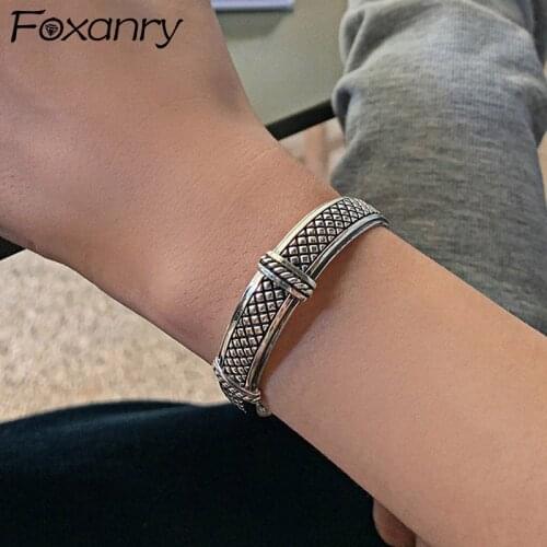Foxanry Vintage Punk 925 Sterling Silver Bracelet for Women New Fashion Creative Mesh Heart Pattern Handmade Party Jewelry Gifts