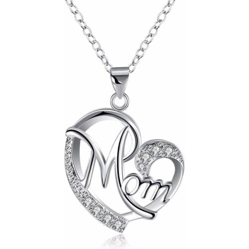 Charms MOM heart Mothers Day crystal silver women necklace jewelry lady stone fashion cute pendant necklace jewelry , N849
