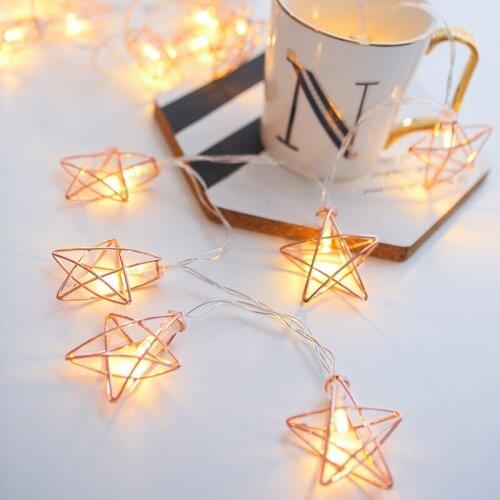 Star String Light Novelty LED Fairy Lights Metal Battery Powered Christmas Holiday Garland Light for Party Wedding Decoration