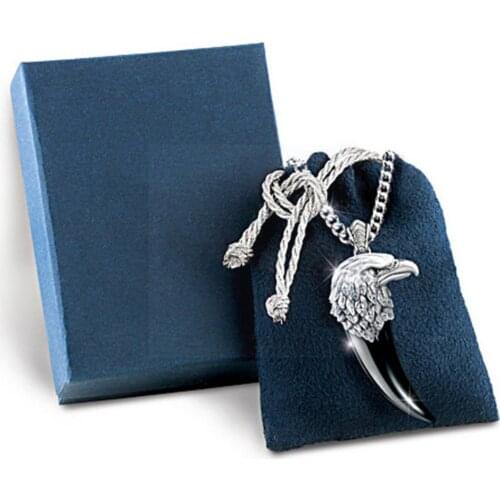 1pc Vintage Punk Eagle Head Spike Pendant Hip Hop Mens Gift Jewelry Pendant Black Cool Wolf Necklace Tooth Steel E0O6