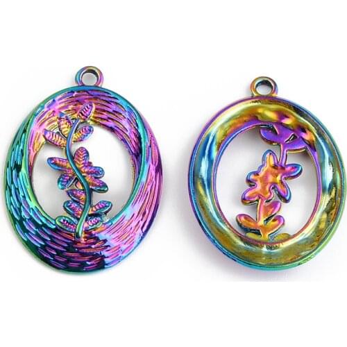 2PCS Rainbow Multicolor Zinc Based Alloy Pendant Hollow Flower Avatar DIY Alloy Jewelry Making Accessories For Necklace Earring