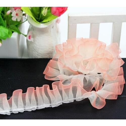 20Yards Pleated Ruffled Lace Trim Ribbons Beautiful Pink Red Green Blue Colors To Choose Free Shipping