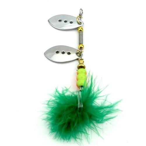 5pcs Spoon Fishing Lure 9cm 9.7g Hard Fishing Spoon Lure Metal Jigging Lure Baits Spinner Bait Fishing Tackle Green Feather Hook
