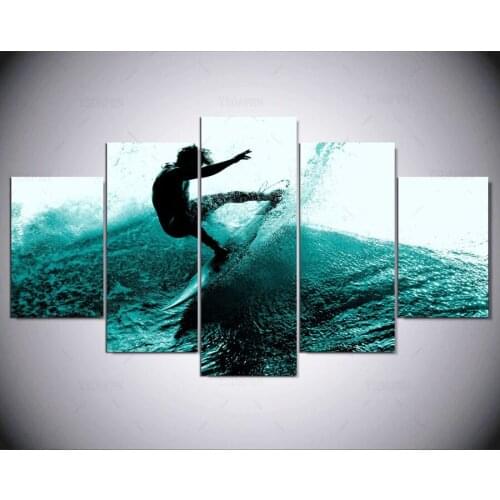5 Pieces set Printed Man Surfing Group Painting Wall Art Room Decor Print Poster Canvas Pictures for Living Room Unframed IM-21