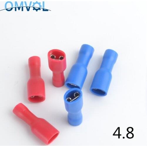 50pcs 25pcs Red +25pcs Blue Fully Insulated 4.8mm Female Spade Connector Crimp Terminal