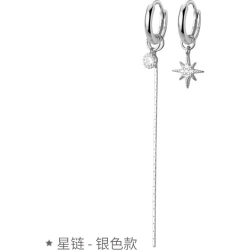 Asymmetry Earrings Authentic 925 Sterling silver GOLD Sparking Star Astral Hoop Huggie Earrings Fine jEWELRY TLE1100