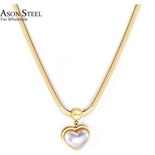 ASONSTEEL Fashion Imitation Heart Shape Pearl Pendant Necklace Stainless Steel Choker for Women Wedding Jewelry Gift