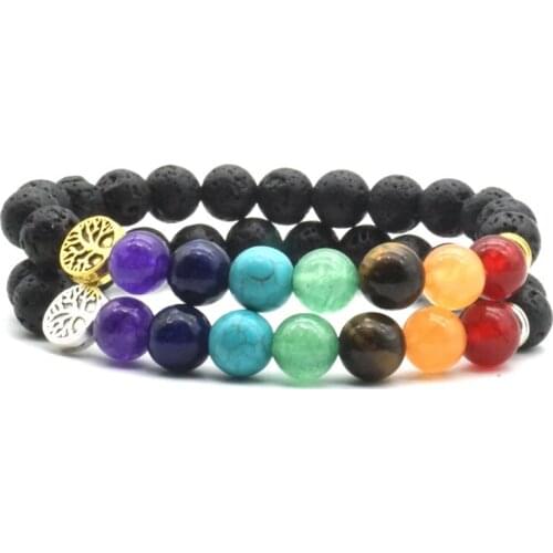 Essential Oil Diffuser Bracelet Tree of Life 8mm Lava Stone Seven Chakra Healing Balance Beads Buddha Prayer Bracelet Jewelry