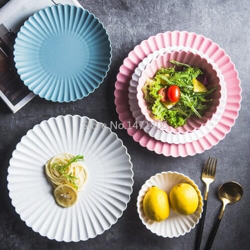 Net Red Plate Nordic Chrysanthemum Plate Ceramic Dinner Plate Western Dinner Plate Salad Bowl Household Tableware Snack Plate