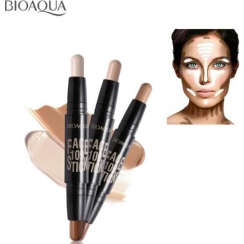 Double Head 3D Bronzer Highlighter Stick Face Makeup Concealer Pen Foundation Stick Cream Texture Contour Pencil
