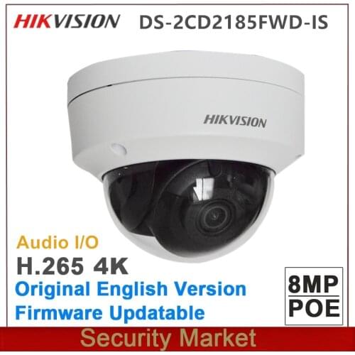 Original Hikvison DS-2CD2185FWD-IS 8MP 4K Fixed Dome Network Camera audio I/O Surveillance POE IR alarm I/O