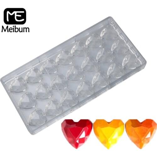Meibum 21 Cavity Polycarbonate Chocolate Mold Heart Diamond Pattern Confectionery Baking Tray Candy Decorating Mould