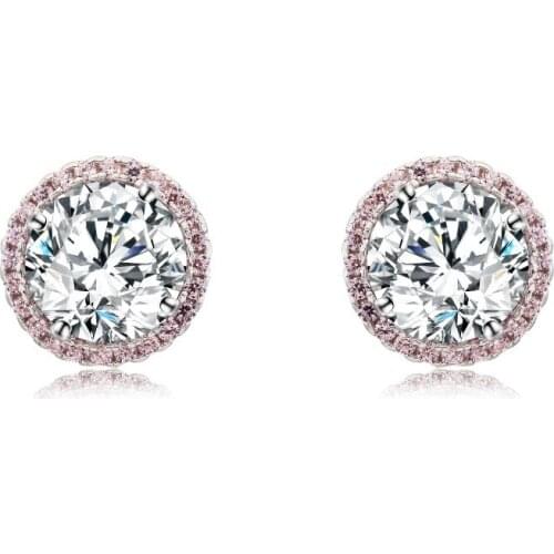 Fshion Design Top Quality Earrings Cubic Zircon Stud Earring for Women Boucle D'oreille Pendientes Mujer Pink Zircon inlaid oute