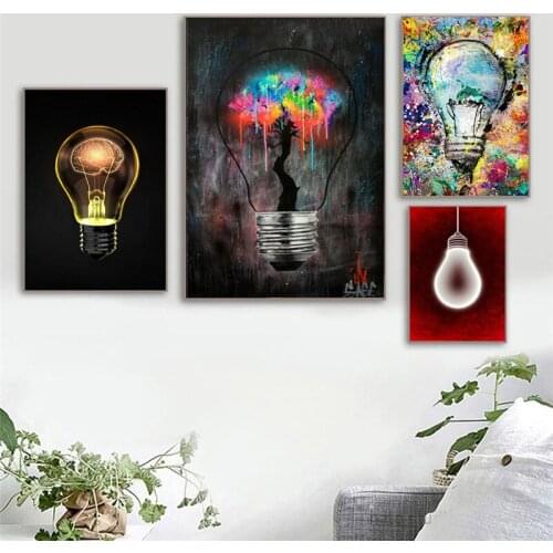 Graffiti Art Light Bulb Canvas Painting Pop Art Posters Prints Abstract Street Wall Art Pictures for Living Room Home Decoration