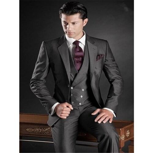 Custom made measure Mens Slim Fit Wedding Suits Groom Tuxedos Groomsmen Formal Suit Jacket+Pants (Jacket+Pants+Tie+Vest)