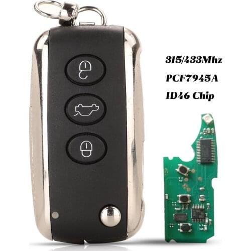 Jingyuqin 3 With Panic 315/433 MHz PCF7945A HITAG 2 46 CHIP Remote Car Key For Bentley Continental GT Continental Flying Spur