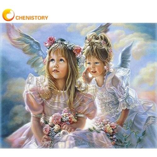 CHENISTORY Oil Painting By Numbers Angel Girl Handpainted On Canvas DIY Pictures By Number Wing Figure Kits Home Decoration