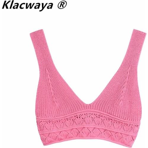 Klacwaya Women 2021 Sweet Fashion Textured Cropped Knit Tank Tops Vintage Backless Wide Straps Female Camis Mujer