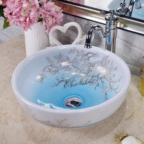 Round Jingdezhen Bathroom ceramic sink wash basin Counter Top Wash Basin Bathroom Sinks ceramic washbasin