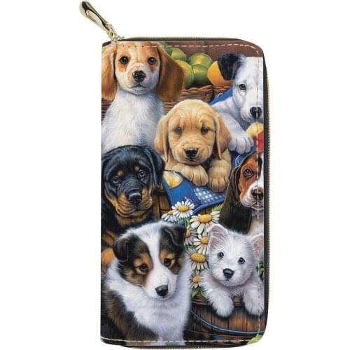 Cute Wallets Women Zip Around PU Leather Wallet Dog Print Card Holder Phone Money Bag Ladies Convenient Travel Coin Long Purse