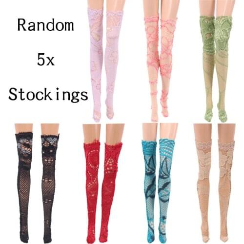 Fashion 5 Pcs/Set Barbies Colorful Lace Long Socks Stockings Legging For 1/6 Blyth Doll Girl`s Toy