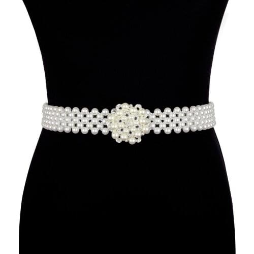 Womens Pearl Decorative Dress Wide-stretch Elastic Dress And Accessories Waist Belts Women Luxury Fashion Rhinestone Waist Belt