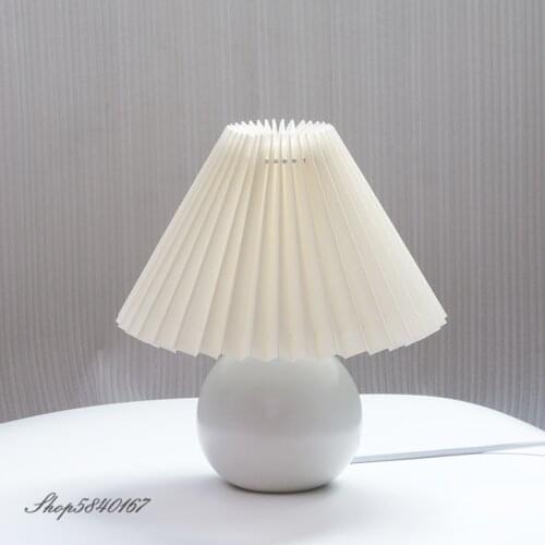 Modern Table Lamp Pleated Desk Lamp for Bedroom Living Room Home Decor Study Desk Light Lamps Ceramic Base LED Table Light
