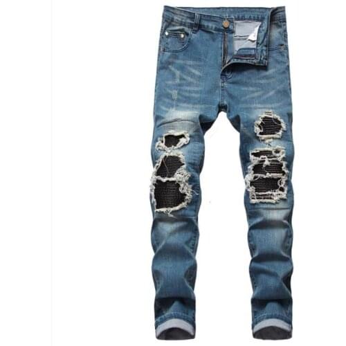 New Fashion MenS Ripped Hole Jeans Casual Hombre Slim Fit Blue Black Trousers pantalon homme Male Hip hop Denim Pants