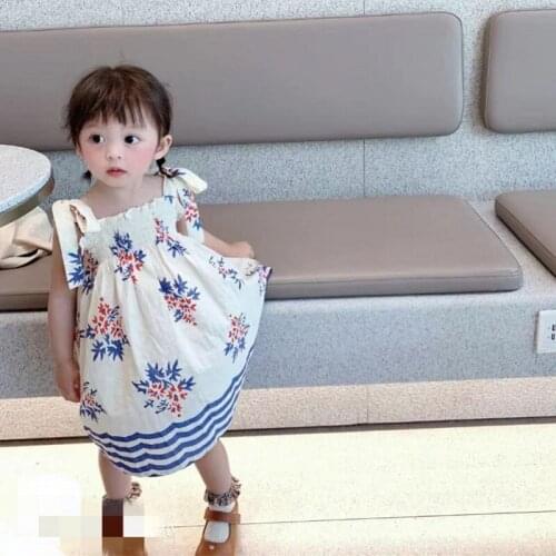 Spaghetti Straps Children Spring Summer Casual Dress Baby Girls Dresses Trendy Kids Ruffle Special Occasion High Quality