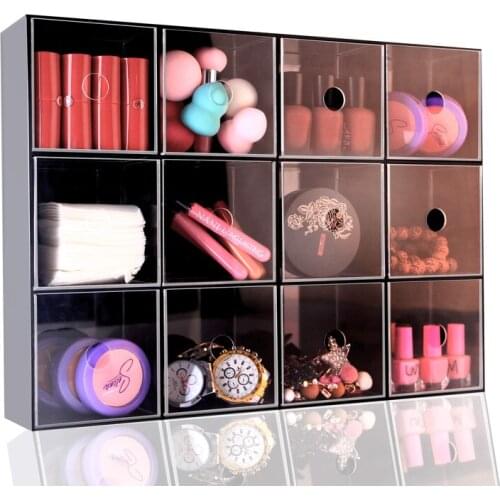Clear Desk Organizer, Organizer for Office Storage, Cosmetic Makeup, Beauty Nail Bathroom Storage, 12 Compartments Drawers