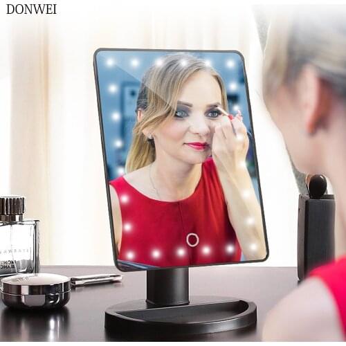 Adjustable 24 LEDs Lighted Makeup Mirror Touch Screen Portable Dimmable Vanity Mirror Tabletop Lamp Cosmetic Mirror Make Up Tool