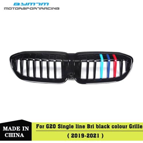 Single line Color of national flag Bright black ABS Car Grille For BMW 3 Series G20