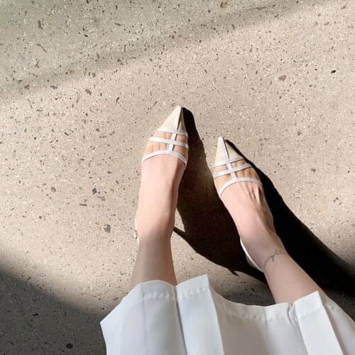 Womens shoes summer 2021 new style mesh toe cap sandals female French temperament lady pointed stiletto high heels