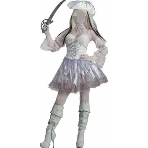 Sexy ghost bride cosplay dress halloween costumes women white ghost costume white lace pirate cosplay costume dress