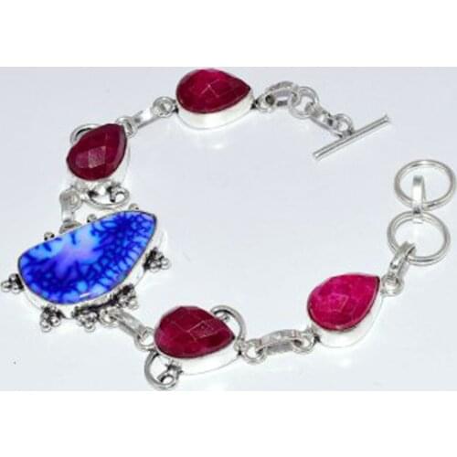 Solar Quarts& Rubys & White Topas Bracelet Silver Overlay over Copper , 19.5 cm, B3588