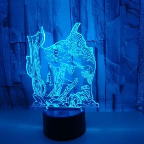 Fish 3d led Lamp Fishing Seven color Touch Control Led 3d Stereo Vision Table Lamp Childrens room decoration 3D light