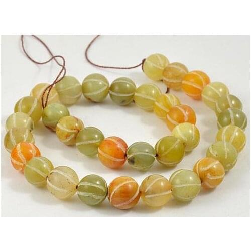 Unique Pearls jewellery Store Charming Carved Pumpkin Old Jade Round 11mm Gemstone Beads Full Strand 15