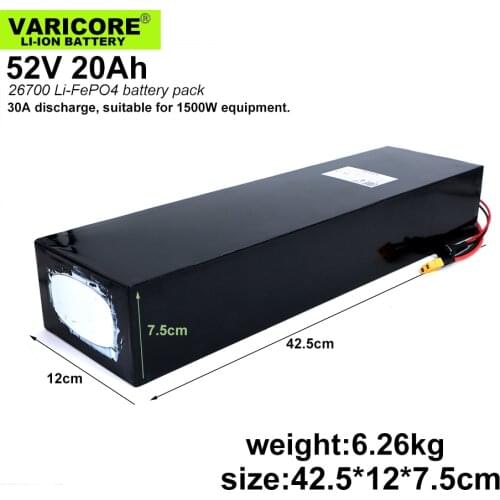 VariCore 52V 20Ah 16S4P 26700 Lifepo4 Battery Pack 16s 20A Maximum 60A Balanced BMS for Electric Boat E-bike 58.4V Lawn mower
