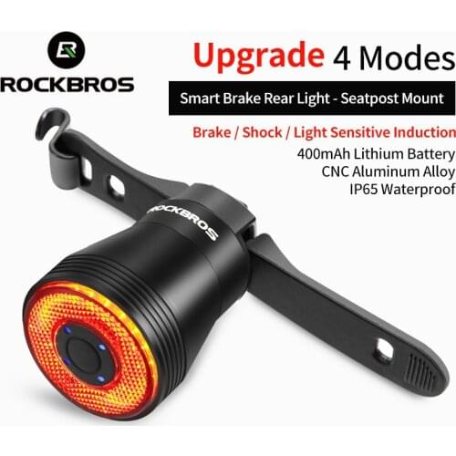 ROCKBROS Smart Bike Tail Light USB Rechargeable Ultra Bright Brake Sensing Bicycle IPX6 Rear Lamp Sense Flashlight Red Light