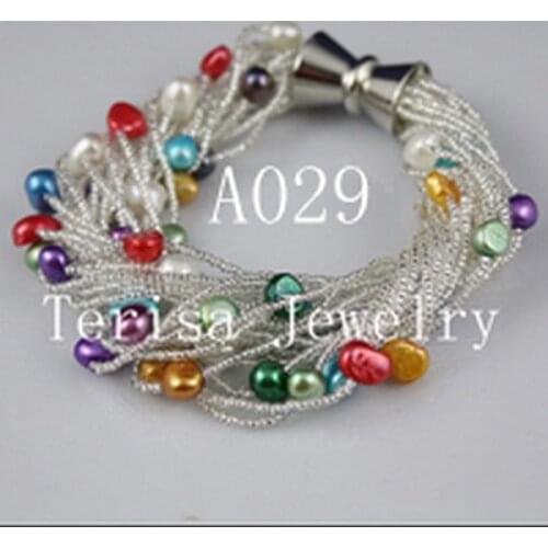 Pearl Bracelet 20cm 8 inches 7-8mm 24 Strand AA More Color For Choose Natural Freshwater Pearl Bangle Handmade Perfect Jewelry