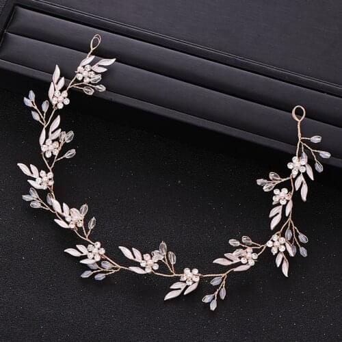 Vintage Gold Color Bridal Headband Crystal Pearl Flower Hair Vine Wedidng Headband tiara Women Hiarband Hair Jewelry Accessories