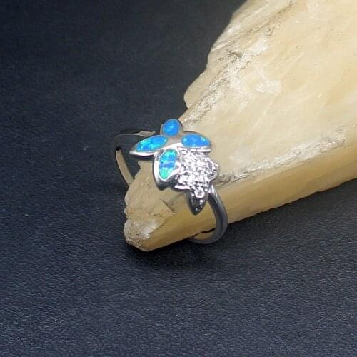 Hermosa Rare Stylish Mystical Blue Fire Opal Genuine 925 Silver Band Ring Wedding Engagement Gifts for Women Size 7# 20214335